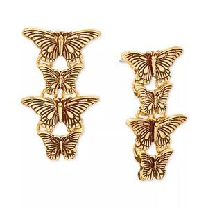 Steve Madden Gold-Tone Butterfly Linear Earrings New